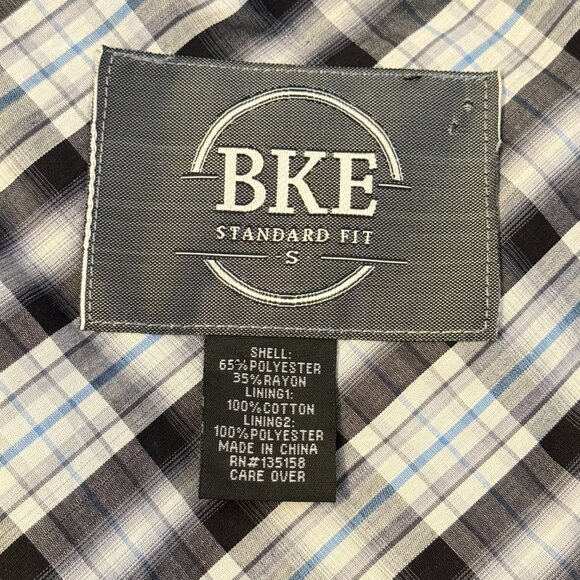 BKE | Dark Grey Pinstripe 5 Button Front Men's Vest with Checkered Lining - Picture 4 of 7